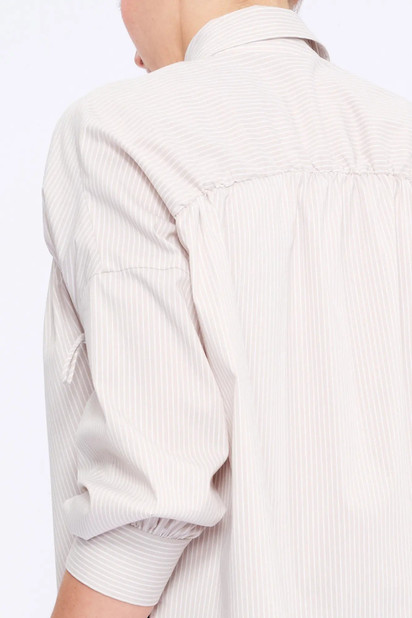 Star Gathered Shoulder Blouse | Striped Sand