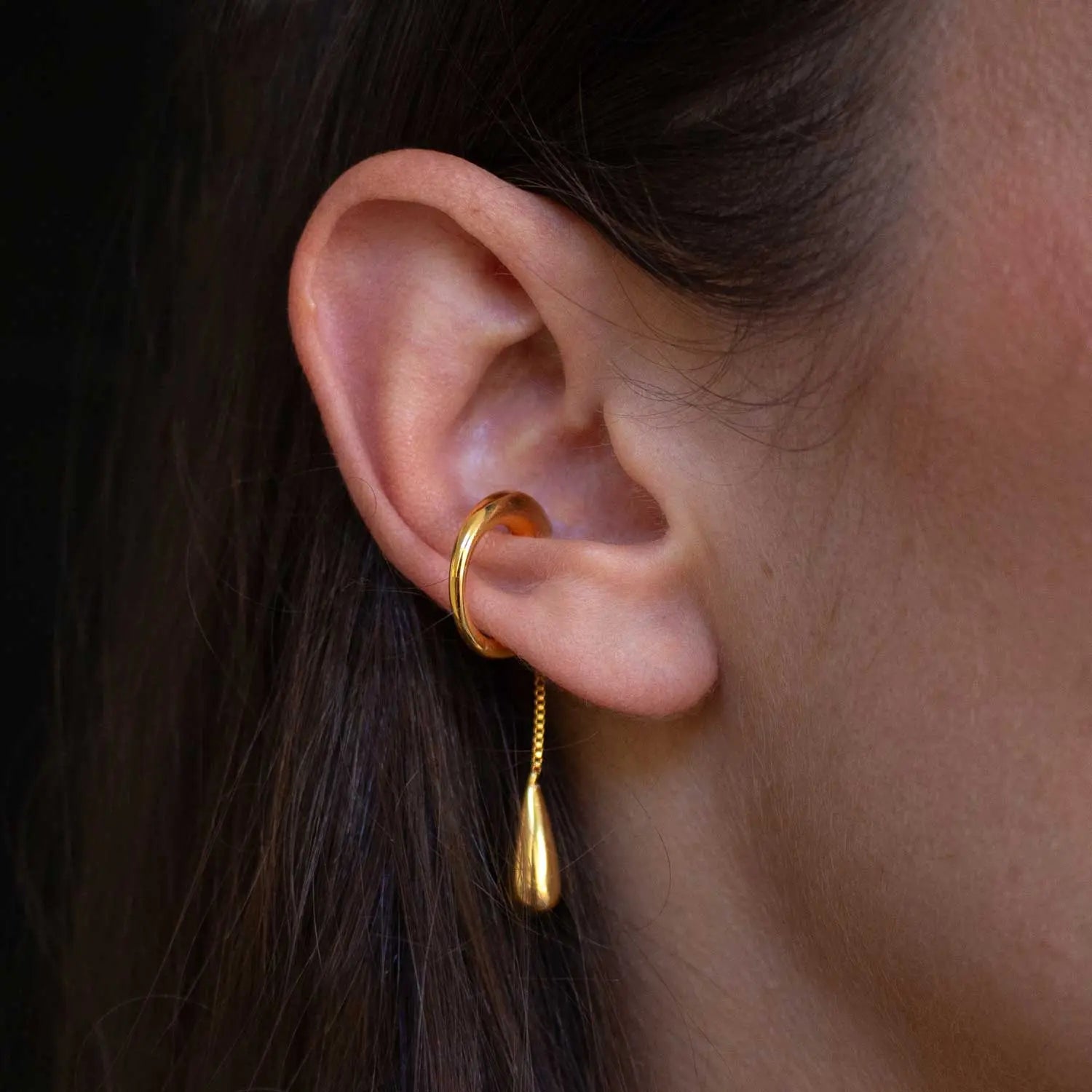 Sculptural Gold Drop Ear Cuff