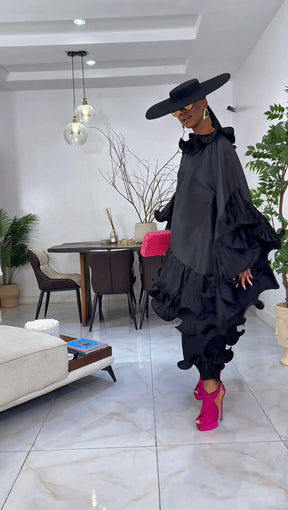 Kai Short Boubou silk frill Dress (black)