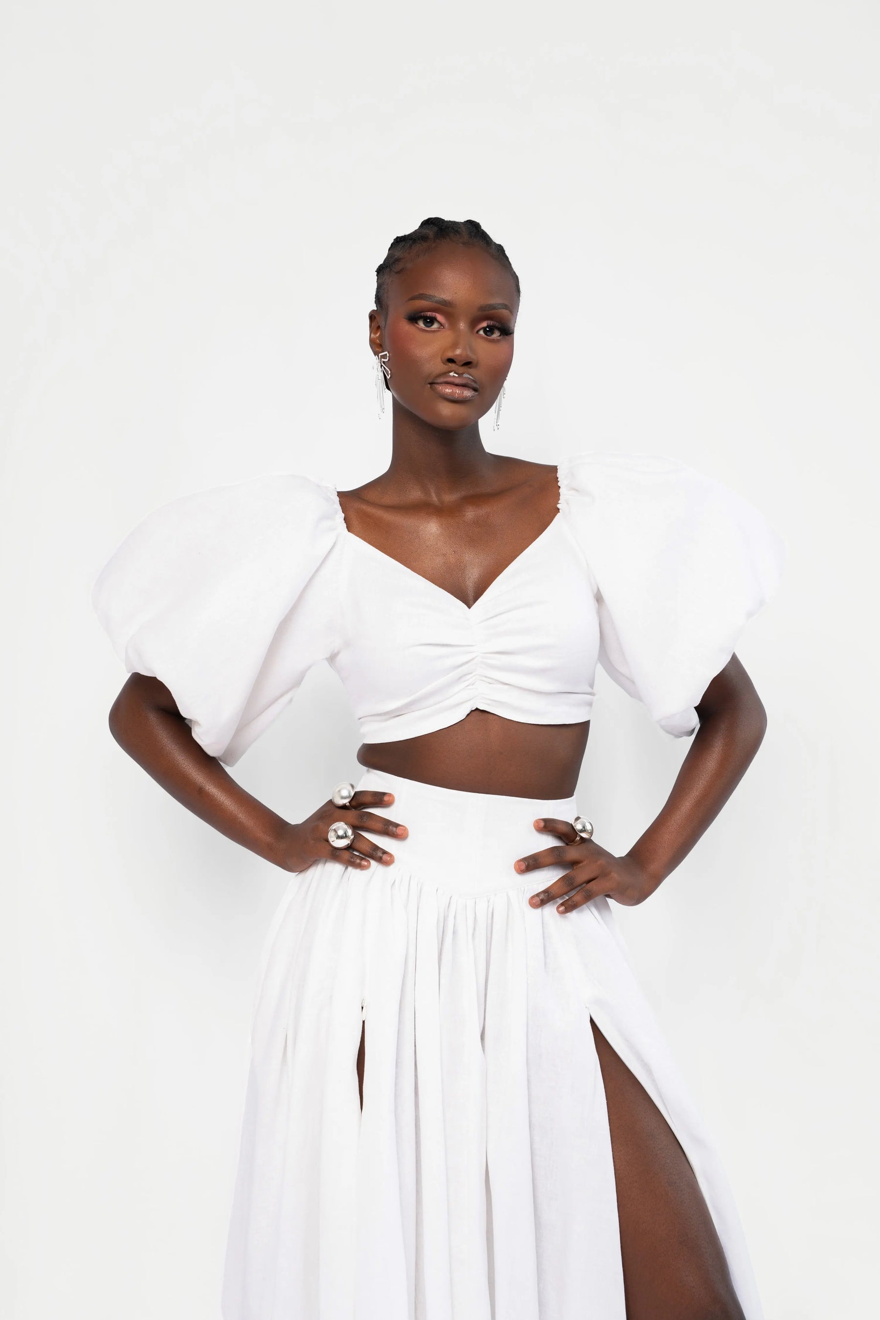 Linen SKYE Puffy Sleeve Crop Top