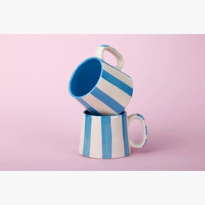 Ceramic Striped  Coffee cup , Pink , Green , Dark Blue , Aqua - 220ml (Set of 2)