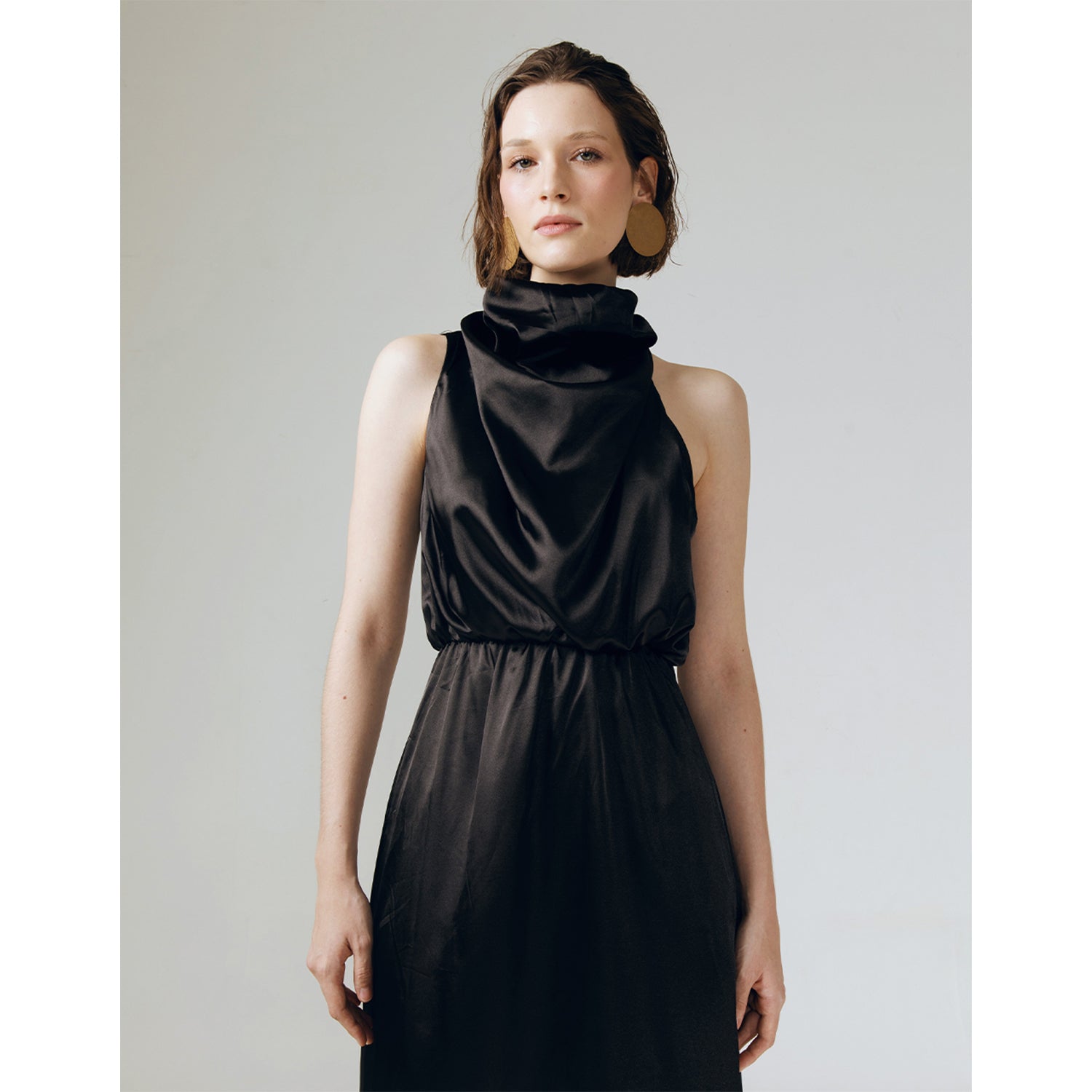 AMELIA RUFFLE NECK DRESS