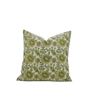 Decorative Hand-Block Printed Design Pure Linen Pillow Cover - Sunflower