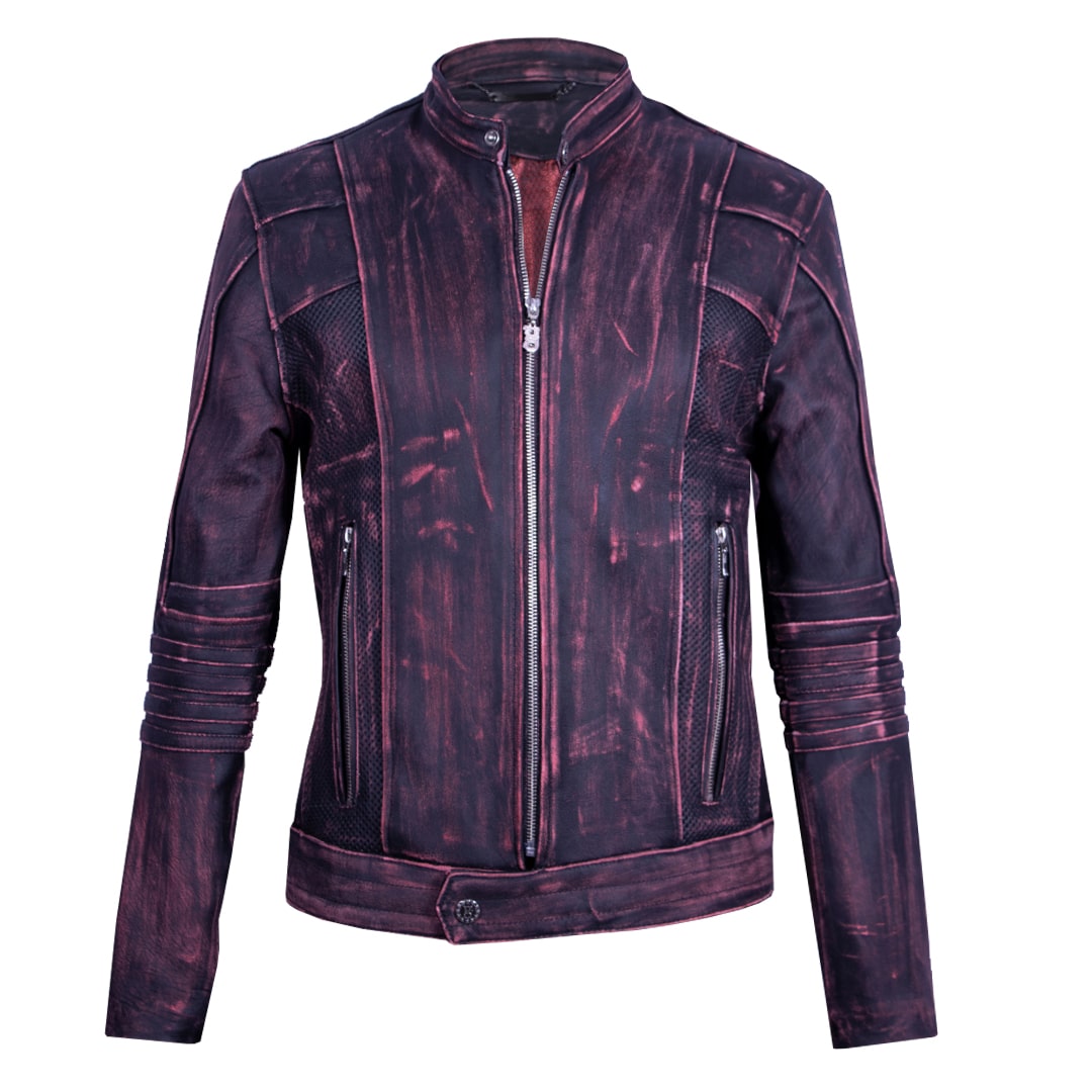 Wine red heather leather jacket