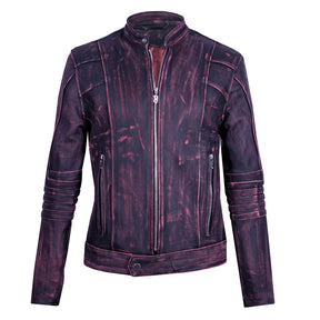 Wine red heather leather jacket