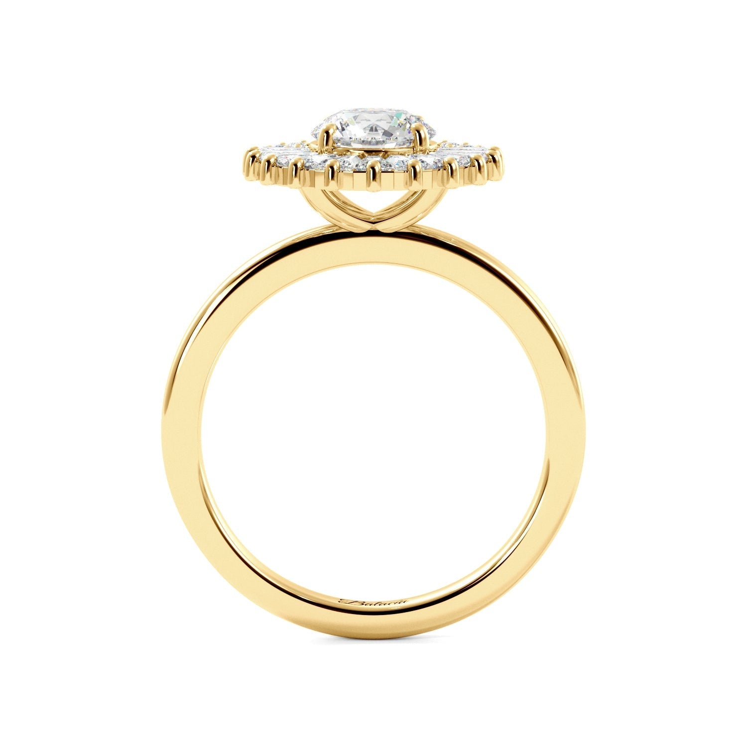 Round Tapered Baguette Halo Diamond Engagement Ring