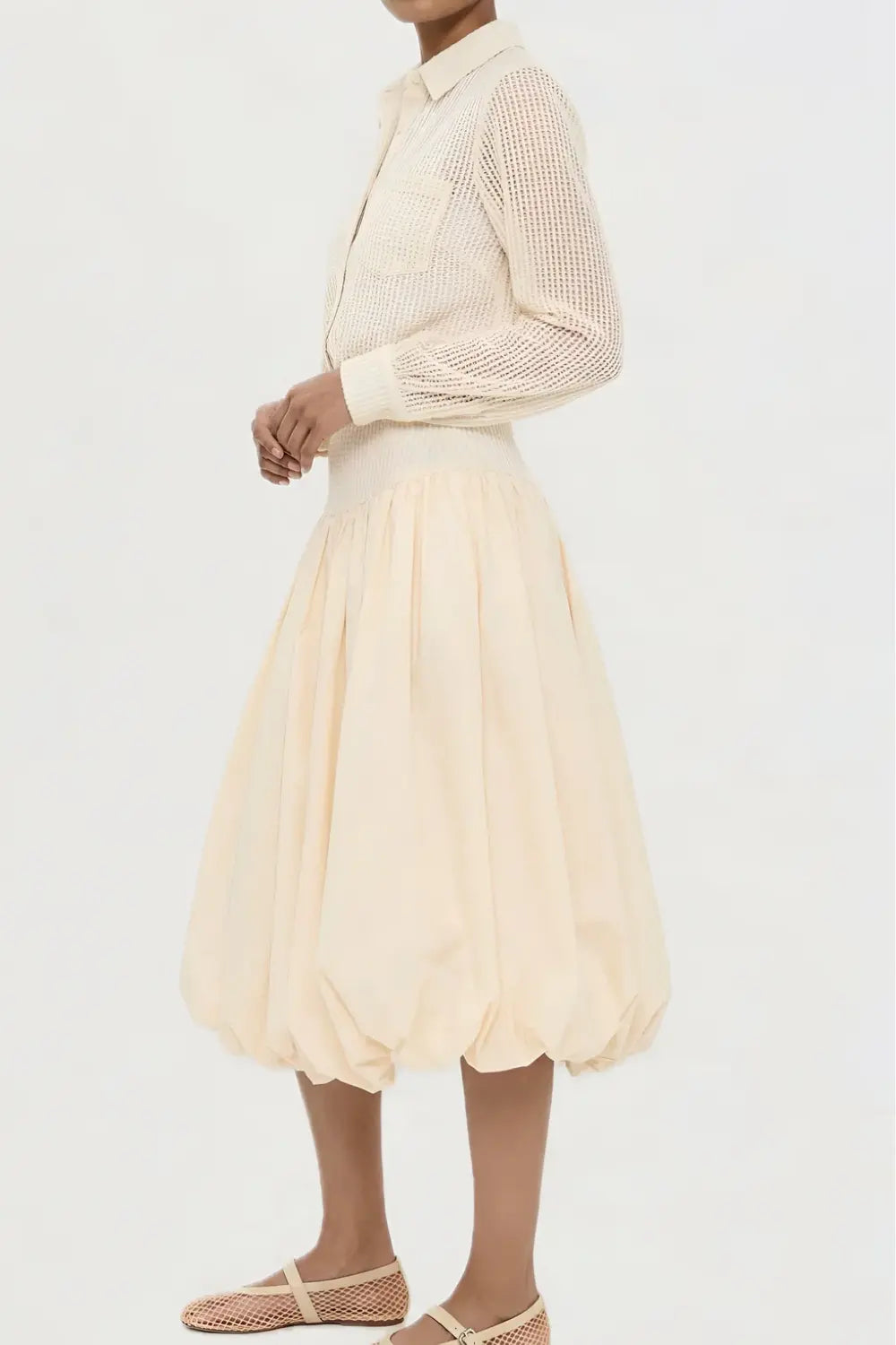 Kemi  Ivory Crochet Open Knit Collared Top