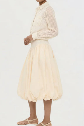 Kemi  Ivory Crochet Open Knit Collared Top