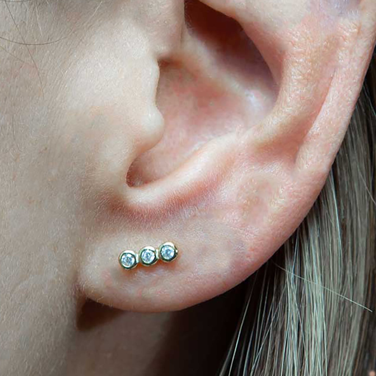 Triple Round Pavé Silver Stud Earrings