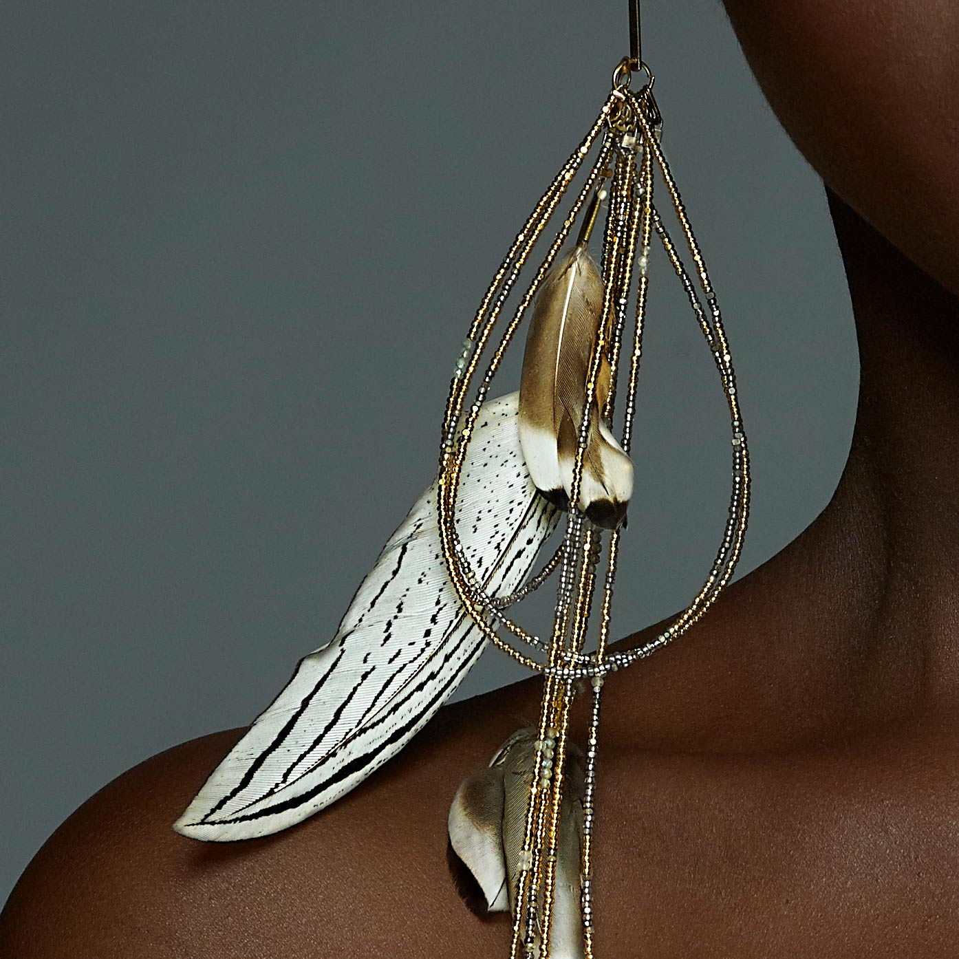 Vac Earrings – Gold, Gemstone & Feathers
