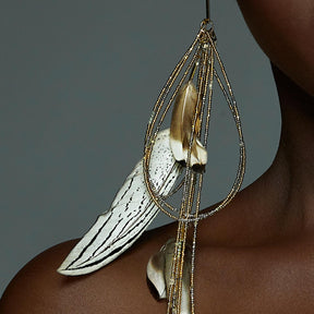 Vac Earrings – Gold, Gemstone & Feathers
