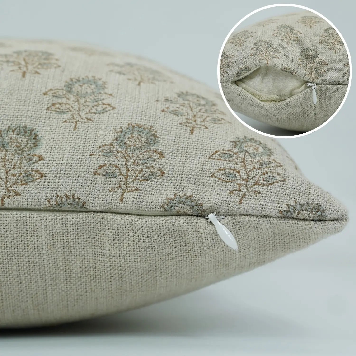 Decorative  Pillow Cover  Thick Linen Zipper Cushion Cover -bagru Buti