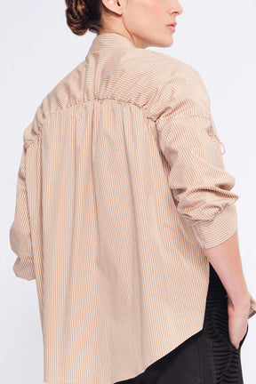 Star Gathered Shoulder Blouse | Striped Camel