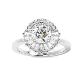 Round Tapered Baguette Halo Diamond Engagement Ring