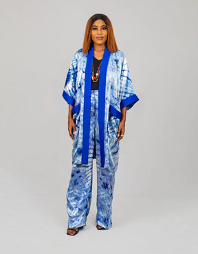 Light Blue Silk Kimono and Pant Set