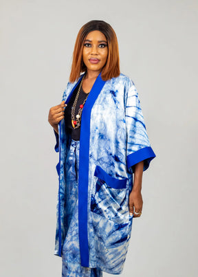 Light Blue Silk Kimono and Pant Set