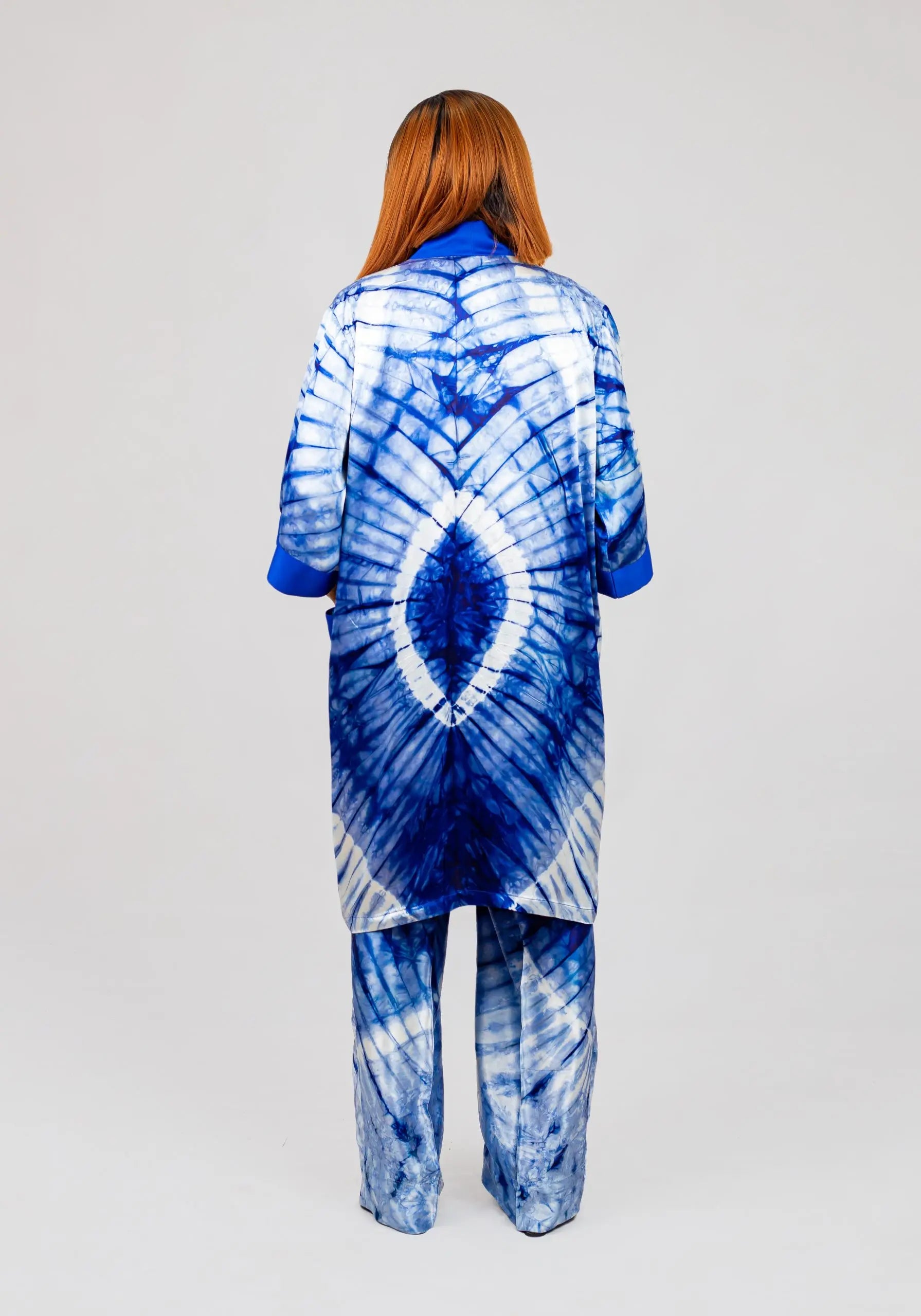 Light Blue Silk Kimono and Pant Set