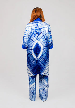 Light Blue Silk Kimono and Pant Set