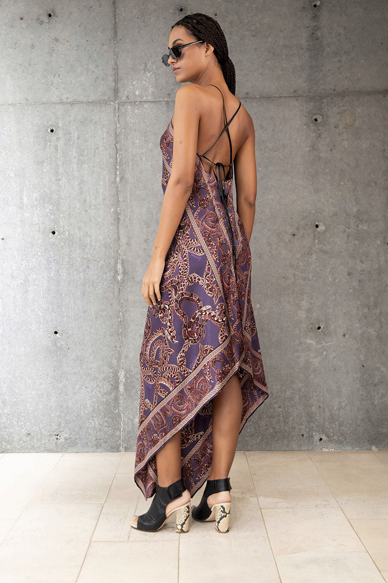 Silk Snake Scarf Dress - Maxi - Vino