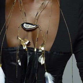 Aruna 24K Gold Agate Feather Cascade Necklace