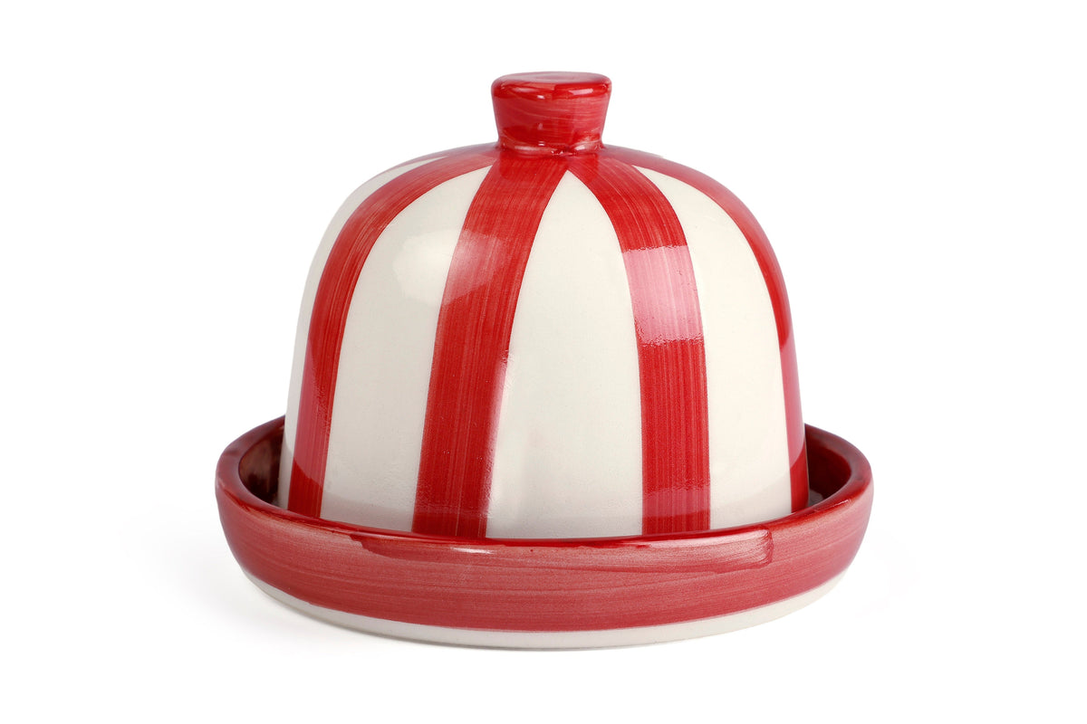 Ceramic Striped Butter Dish, Red - 5 x 5.5 Inches