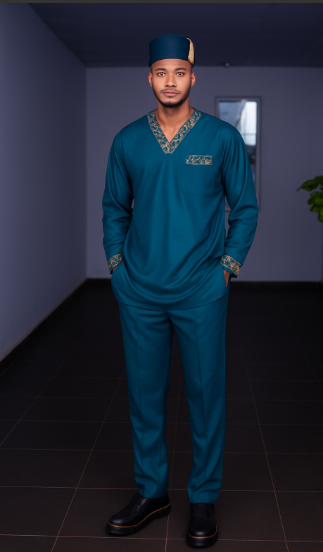 The Teal Royal Agbada-Inspired Set – The Àbísó Collection by MOVEK Fashion