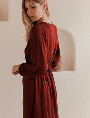 Greta Long Sleeve Midi Dress - Maroon