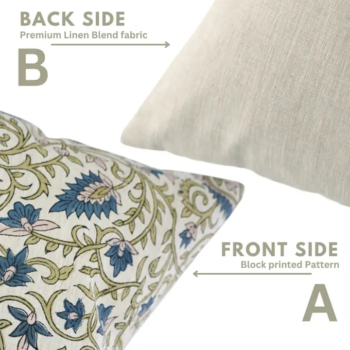 Handcrafted Block Print Linen Blend Pillow Cover - Hawa Mahal