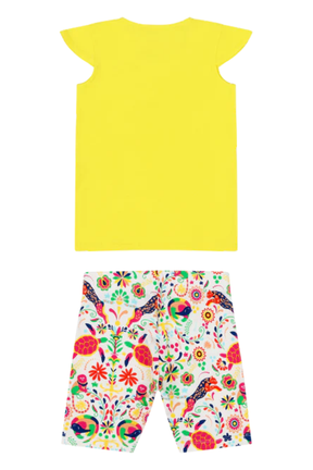 Mixed Up Clothing Girls Burda Tunic & Short Set - Blazing Yellow/Animal Arabesque