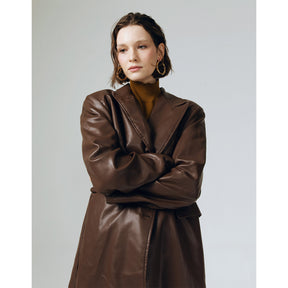 CLASSIC LONG BROWN LEATHER BLAZER