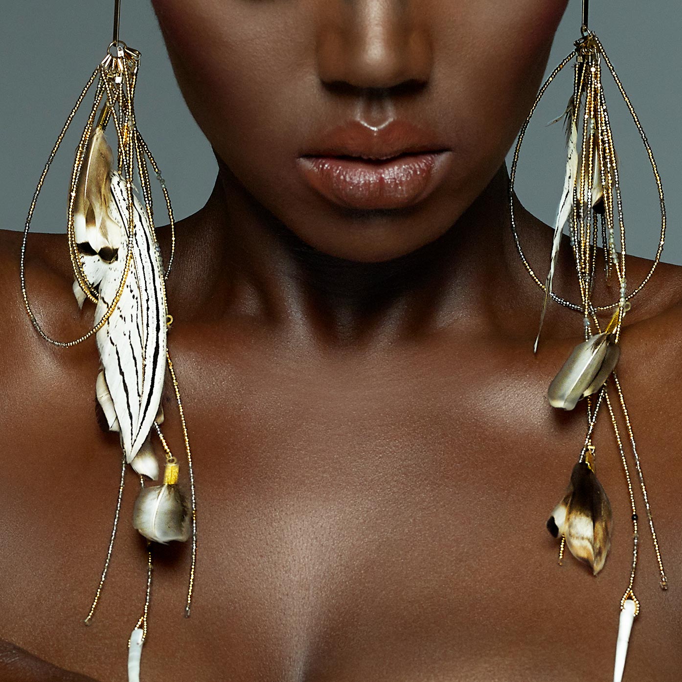 Vac Earrings – Gold, Gemstone & Feathers
