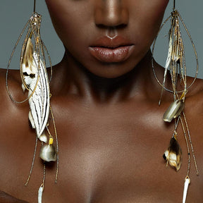 Vac Earrings – Gold, Gemstone & Feathers