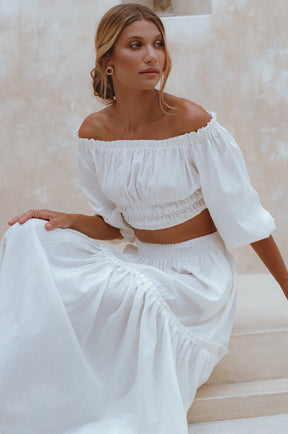 Annabelle Linen Cropped Top - White