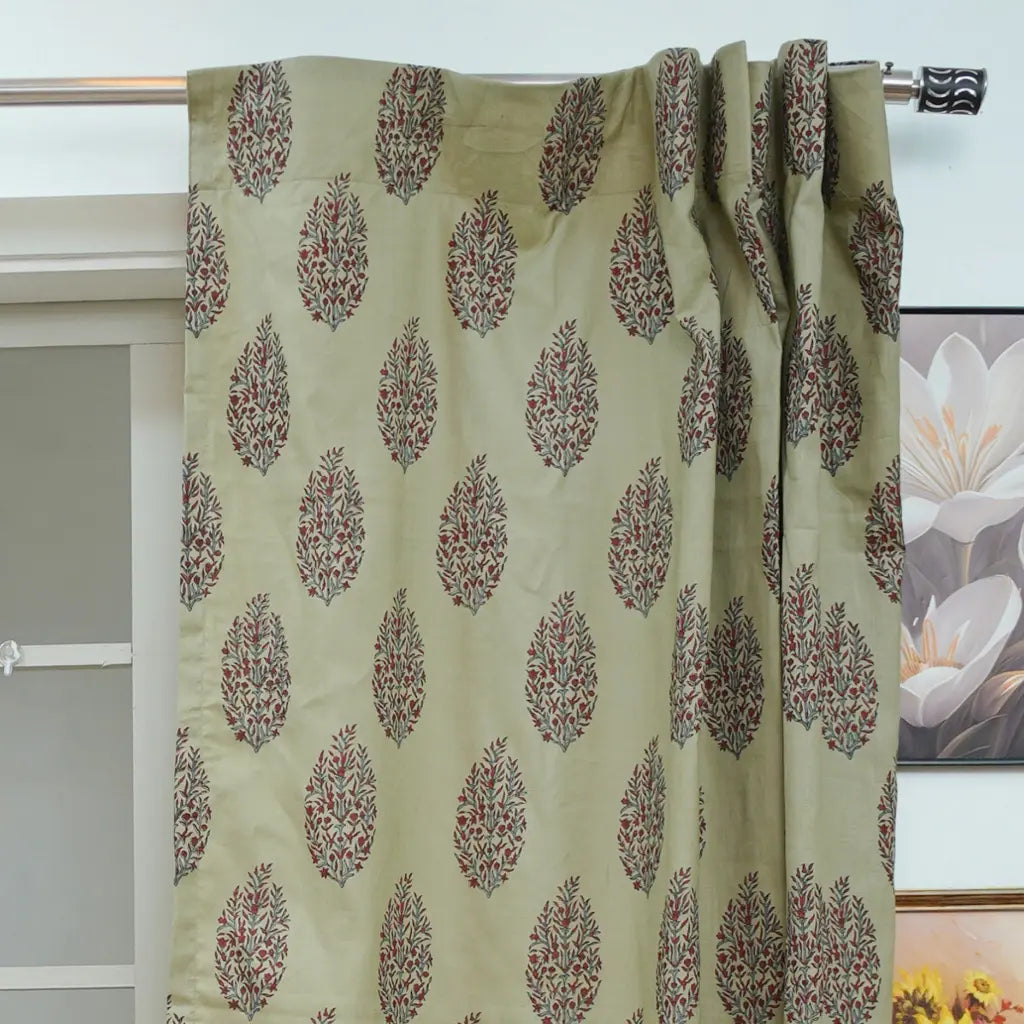 Handmade Vatika Floral Block Print Linen Curtain