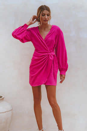 Ti Amo Linen Wrap Dress - Magenta