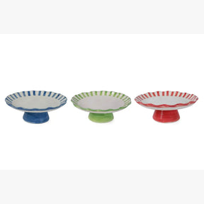 Ceramic Stripe Cake Stand,Red - 10 x 10 x 3.75 Inches