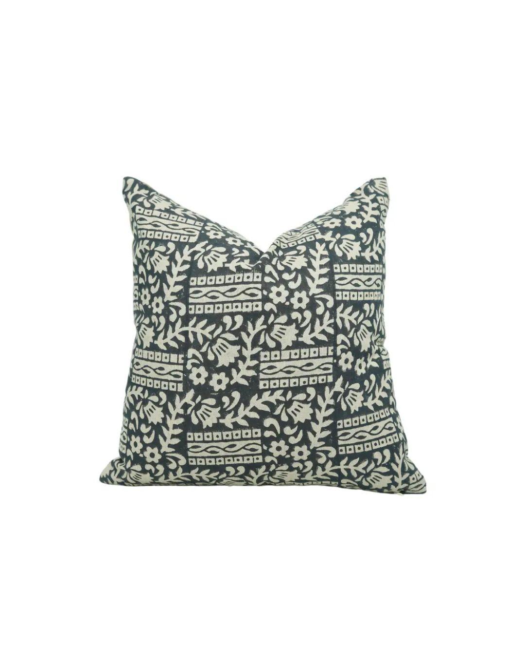 Decorative Hand-Carved Block Printed Pure Linen Pillow Cover - Mumtaz