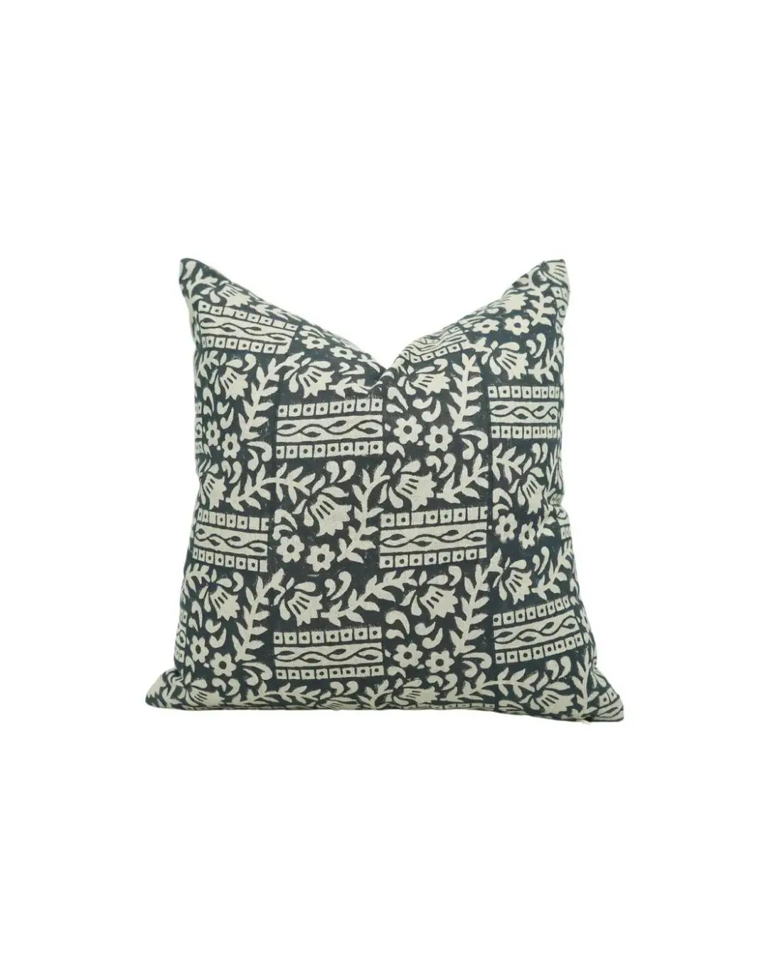 Decorative Hand-Carved Block Printed Pure Linen Pillow Cover - Mumtaz