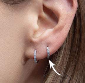 Silver Pavé Seven Mm Huggie Hoop Earring