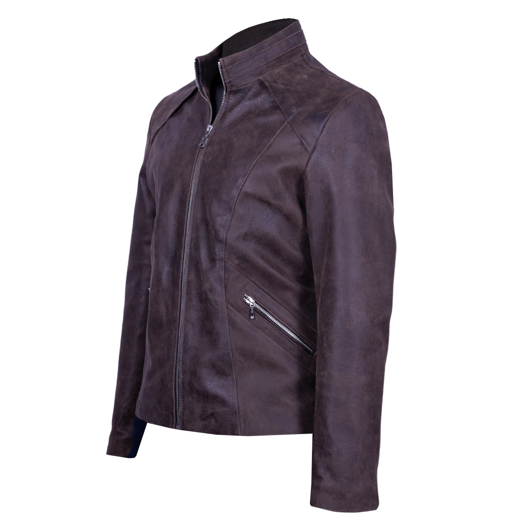 Classic Leather Jacket with Gusseted Shoulders