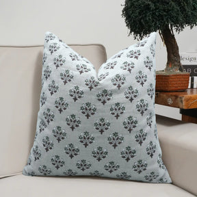 Boho Flower Hand Block Print Pure Linen Pillow Cover - Diwali Flower