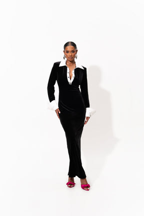 ROBIN Velvet Maxi Dress in ONYX