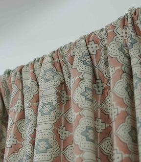 Boho Style Handcrafted Linen Curtains  Peach & Grey Floral Block Print Jhroka Window Drapes