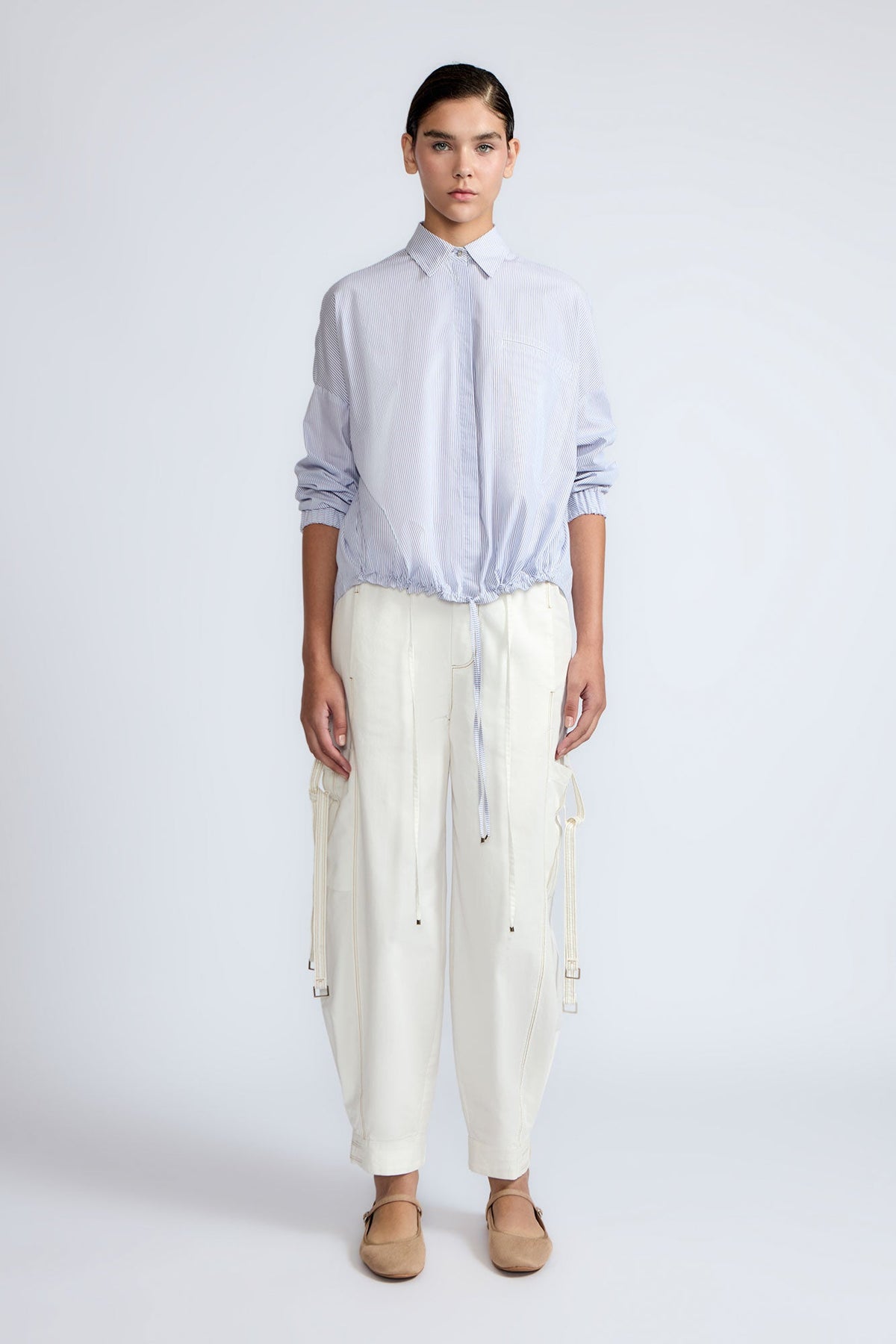 Hebe Asymmetrical Blouse | Light Blue Stripes