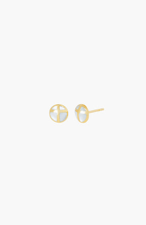 Mother Of Pearl Cross Dome Stud Earrings