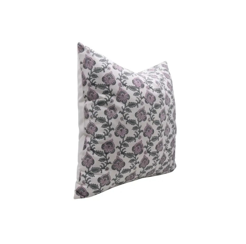 Traditional Hand Block Printed Thick Cotton White Pillow Cover -  Madhubala