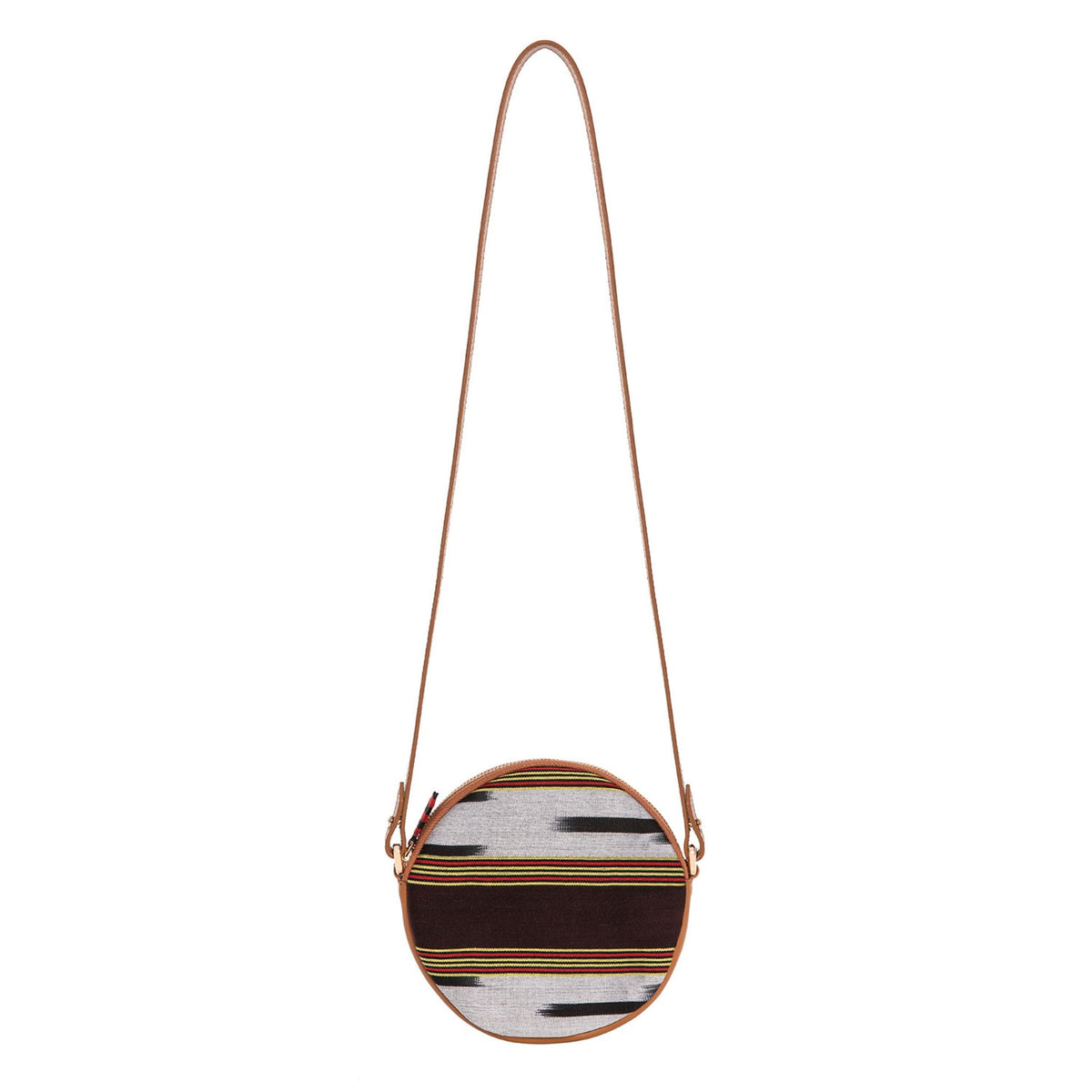 Brown Genuine Leather & Fabric Pattern Crossbody Bag