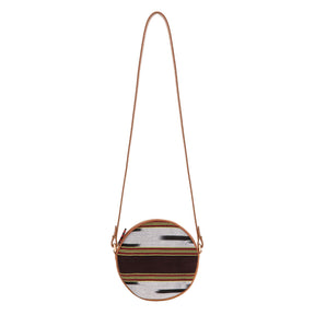 Brown Genuine Leather & Fabric Pattern Crossbody Bag