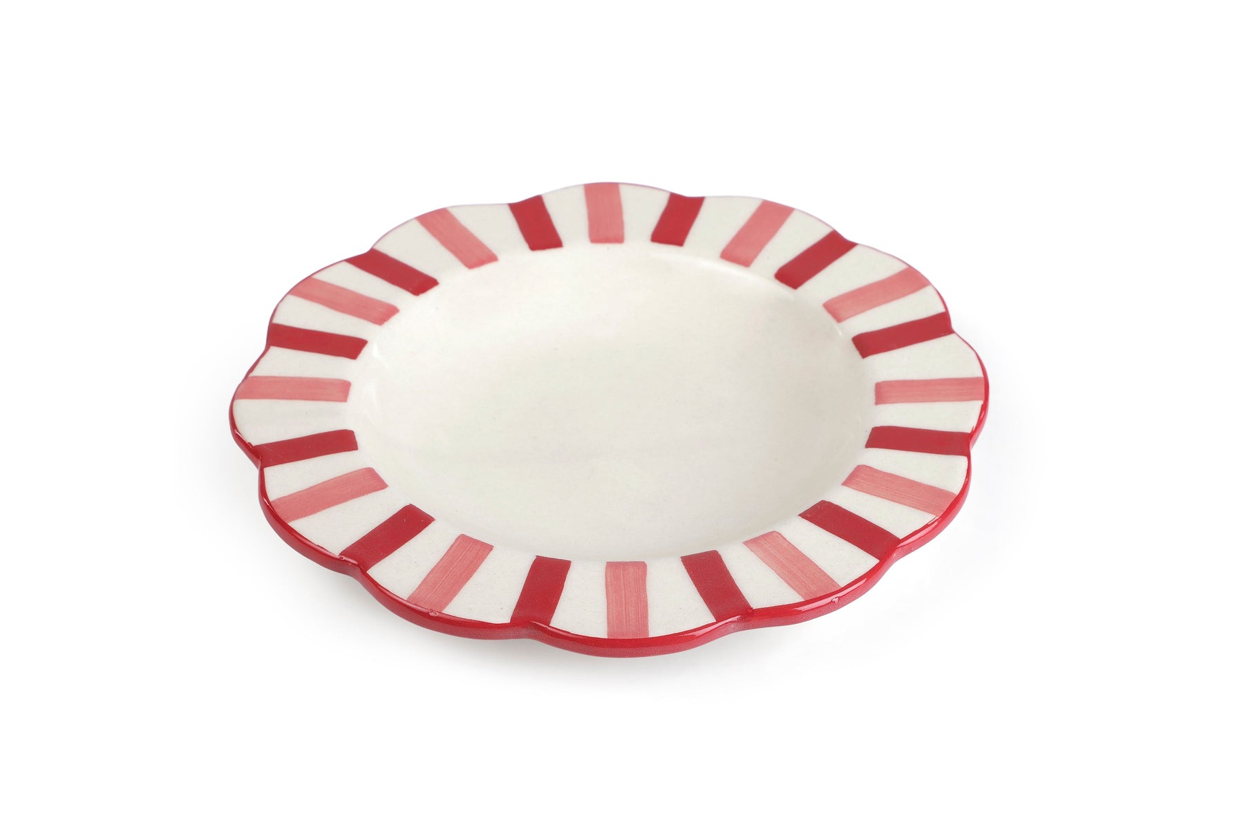 Ceramic stripe Salad Plate,  Rose Red - 8.25 x 8.25 x 1.25 Inches