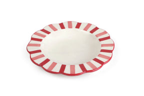 Ceramic stripe Salad Plate,  Rose Red - 8.25 x 8.25 x 1.25 Inches